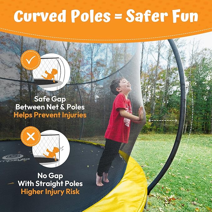 JUMPZYLLA Trampoline Outdoor 8FT 10FT 12FT 14FT 15FT 16FT with Enclosure and Ladder, ASTM Approved Recreational Trampoline for Kids and Adults, Anti-Rust Coated Frame-BubblyBeeBaby