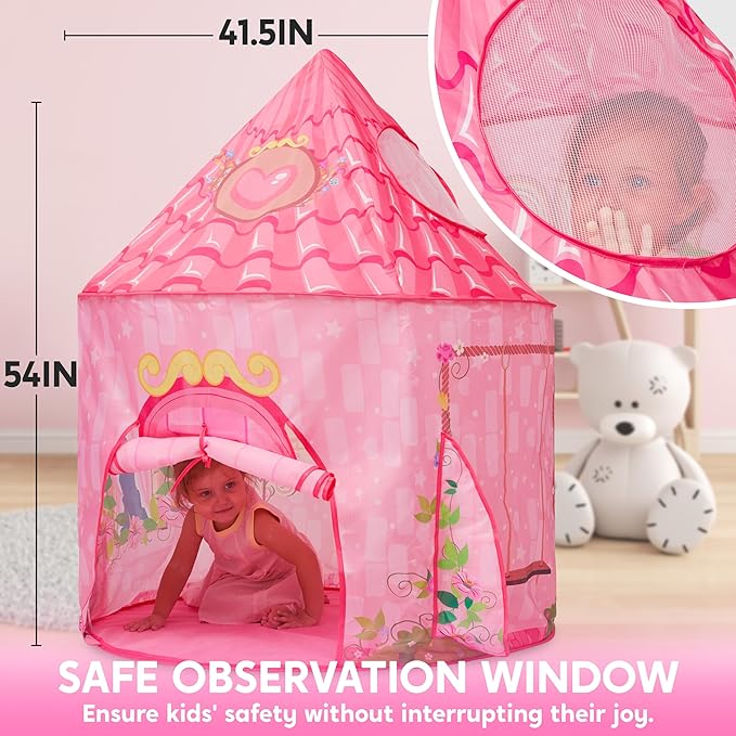 JOYIN Princess Tent Girls Large Playhouse Kids Castle Play Tent for Children, Pop Up Play House for Toddlers Indoor and Outdoor Games-BubblyBeeBaby