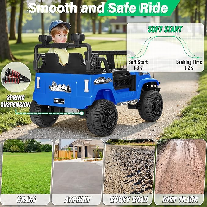 2 Seater Ride On Car Truck with Remote Control XL, Kids 24V Battery Powered Electric Vihicle w/21 in Seat, 3 Speeds, 2WD/4WD Switichable, Shock Absorbers,Bluetooth, Flower, Gift Choice-BubblyBeeBaby