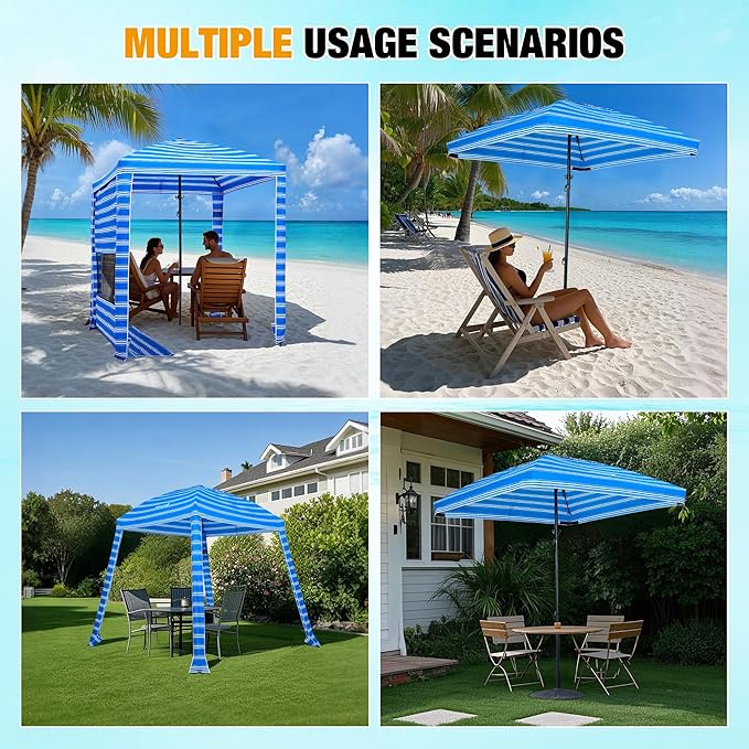HOMEDEMO Beach Canopy UPF 50+, 6'×6', Easy Set up and Take Down Tent with Sand Pockets, Side Wall Shade Wind Waterproof for Kids, Family & Friends-BubblyBeeBaby