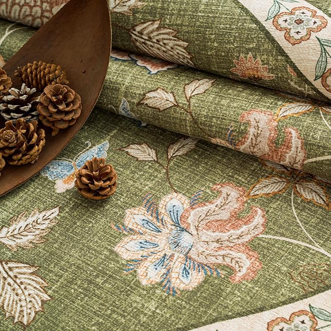 jinchan 2x5 Floral Runner Rug for Hallway Washable Kitchen Runner Vintage Romance Design Non Slip Thin Indoor Floor Cover Low-Profile Throw Carpet for Entryway Bathroom Bedroom Porch, Green-BubblyBeeBaby