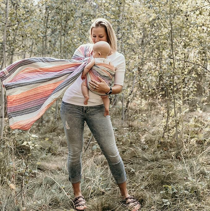 Hip Baby Wrap Ring Sling Baby Carrier for Infants and Toddlers - 100% Soft Cotton Baby Wraps Carrier for Babies 8-35 lbs - Perfect Baby Shower Gifts Moms and Dads - Nursing Cover (Rainbow Honeycomb)-BubblyBeeBaby