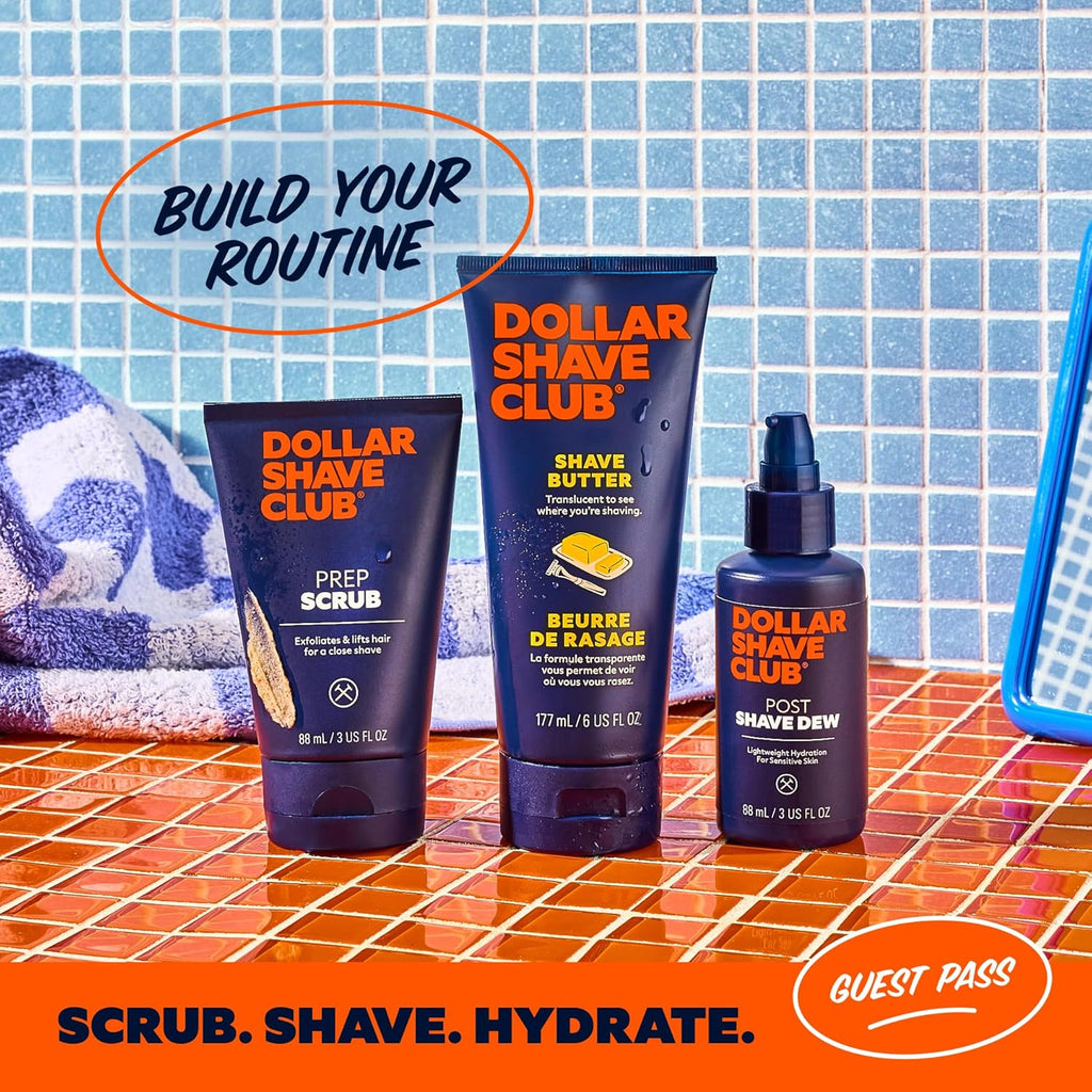 Dollar Shave Club | The Guest Pass Shave Set | 2 Swift Rinse Refill Cartridges, 1 Handle (Blue), 1 Razor Cover, Razors for Men