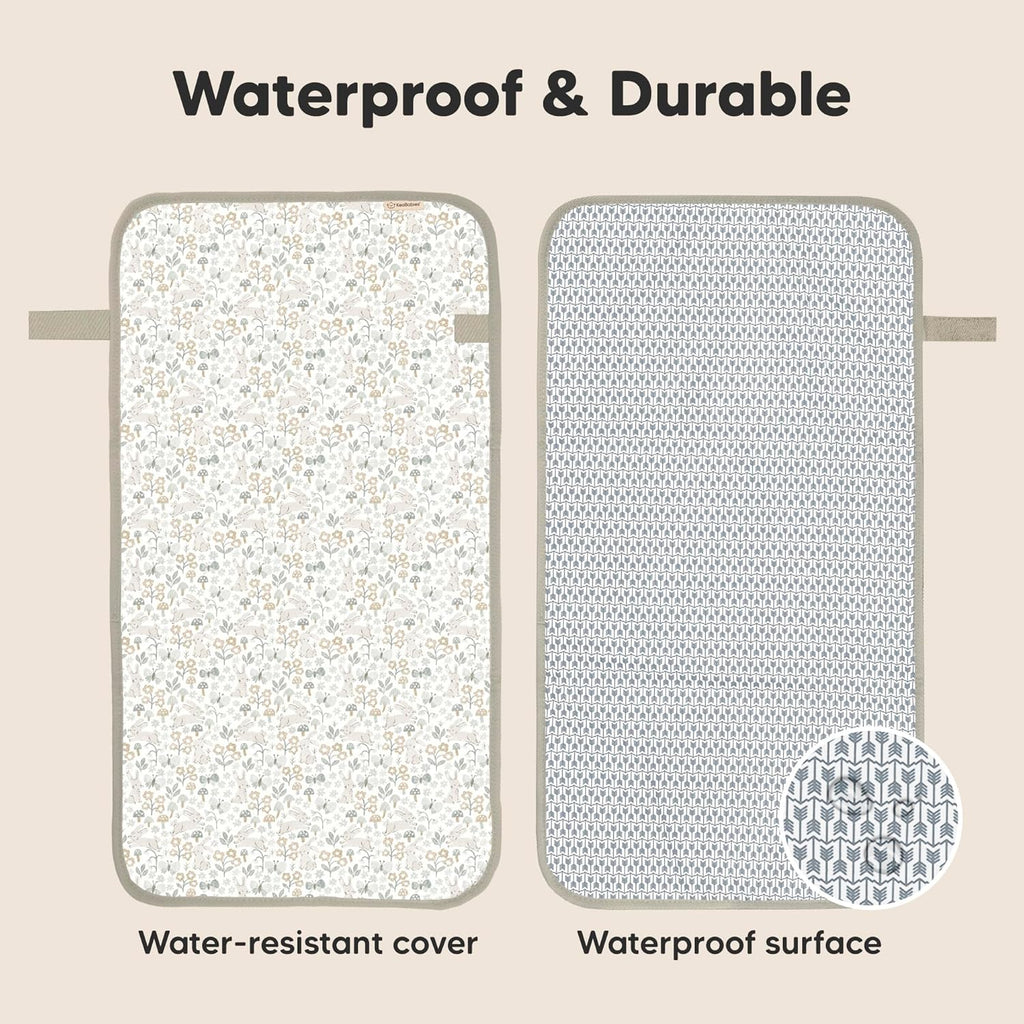 KeaBabies Portable Diaper Changing Pad, Easy Wipe Clean - Foldable Waterproof Baby Changing Mat for Diaper Bag, Compact, Lightweight, 25x13 Baby Changer Travel Essential, Machine Washable (Prairie)