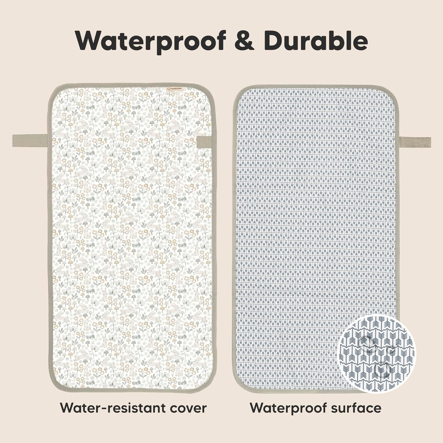 KeaBabies Portable Diaper Changing Pad, Easy Wipe Clean - Foldable Waterproof Baby Changing Mat for Diaper Bag, Compact, Lightweight, 25x13 Baby Changer Travel Essential, Machine Washable (Prairie)