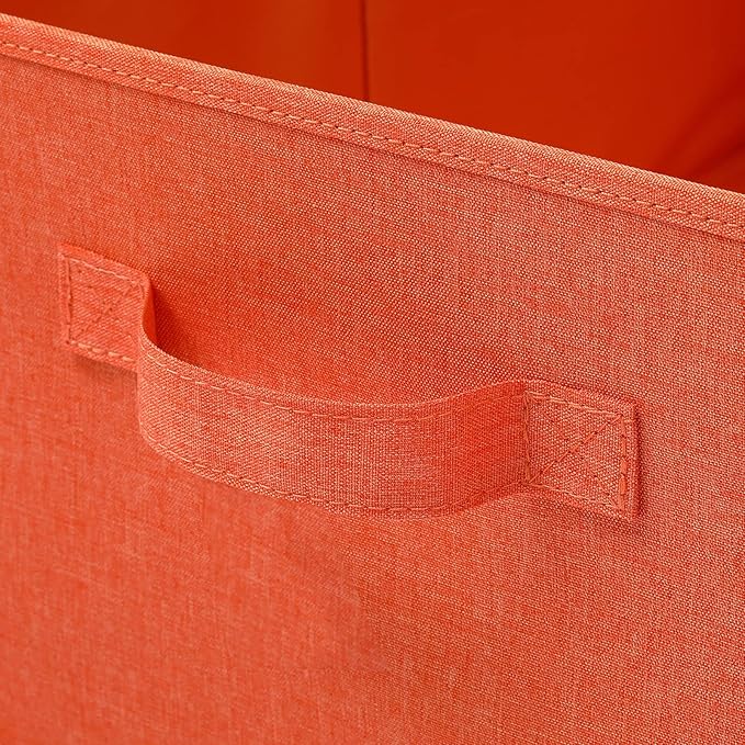 HOONEX Storage Bins with Lids for Organizing, Pack of 2, Storage Boxes with 2 Carrying Handles and Sturdy Heavy Cardboard, 16.5" L x 11.8" W x 7.5" H for Shoes, Books, Clothes, Nursery, Orange-BubblyBeeBaby