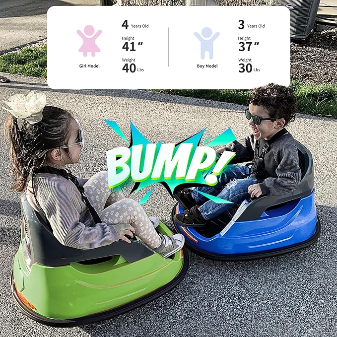 12V Kids Bumper Car, Electric Baby Bumper Car for Toddlers with Remote Control, 3 Speeds - Green-BubblyBeeBaby