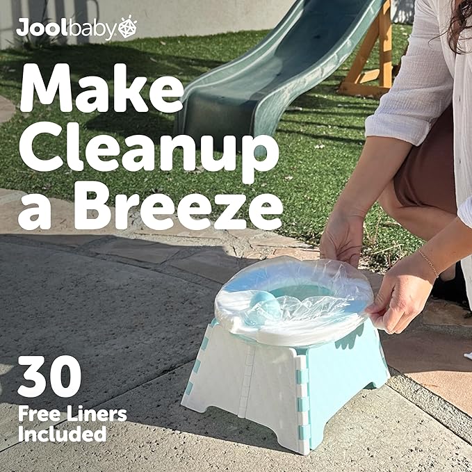 Jool Baby Portable Potty Training Chair with Travel Bag and 30 Liners, Foldable, Indoor/Outdoor Use, Camping (Aqua)-BubblyBeeBaby