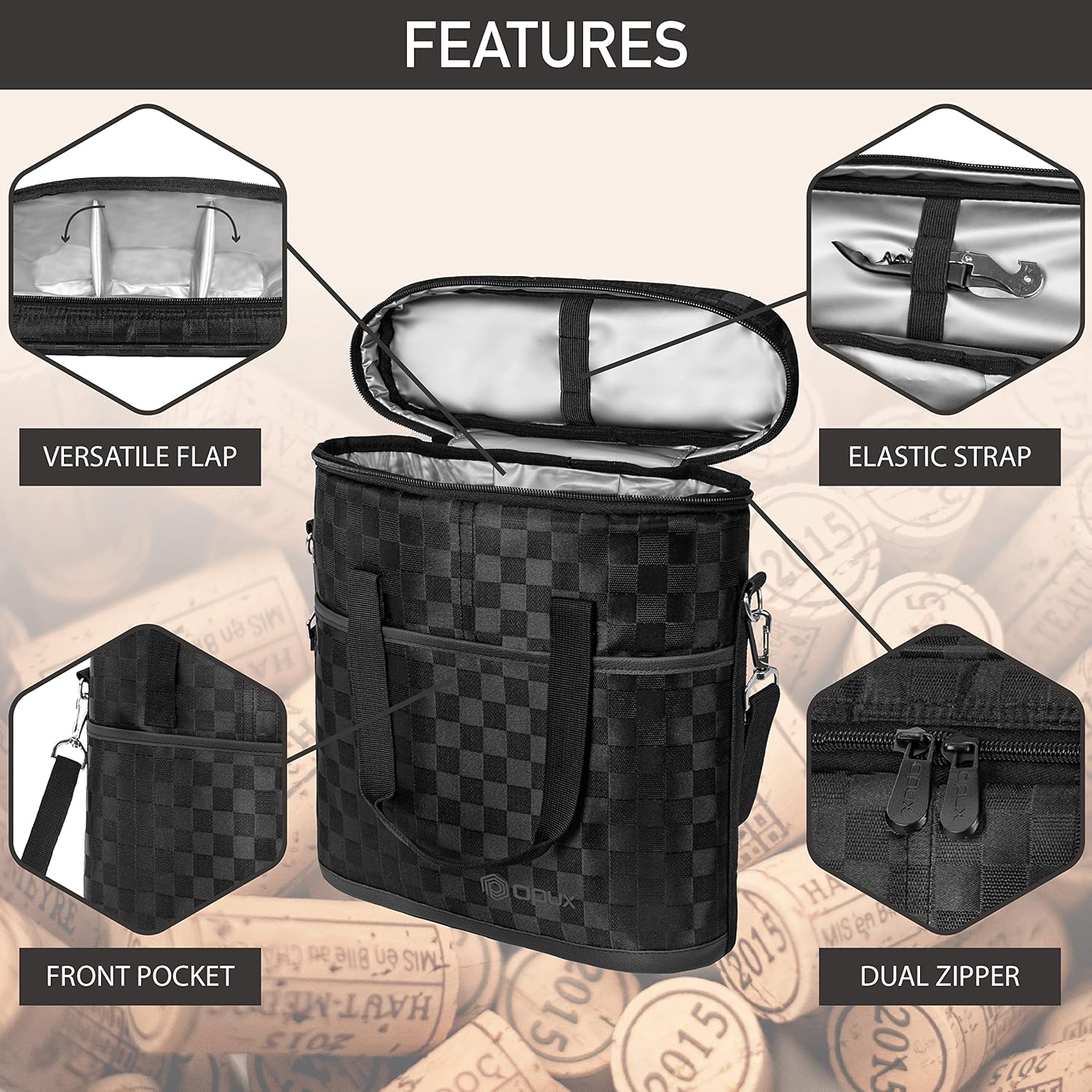 OPUX 3 Bottle Wine Carrier Tote, Insulated Leakproof Wine Cooler Bag, Wine Travel Bag Tote for Picnic BYOB Beach, Portable Wine Bottle Carrying Case, Gift for Wine Lover Women Men Christmas