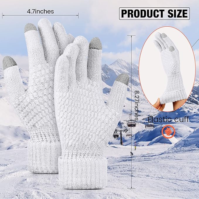 Geyoga 2 Pairs Women's Winter Touch Screen Gloves Soft Warm Fleece Lined Knit Elastic Cuff Winter Texting Gloves-BubblyBeeBaby