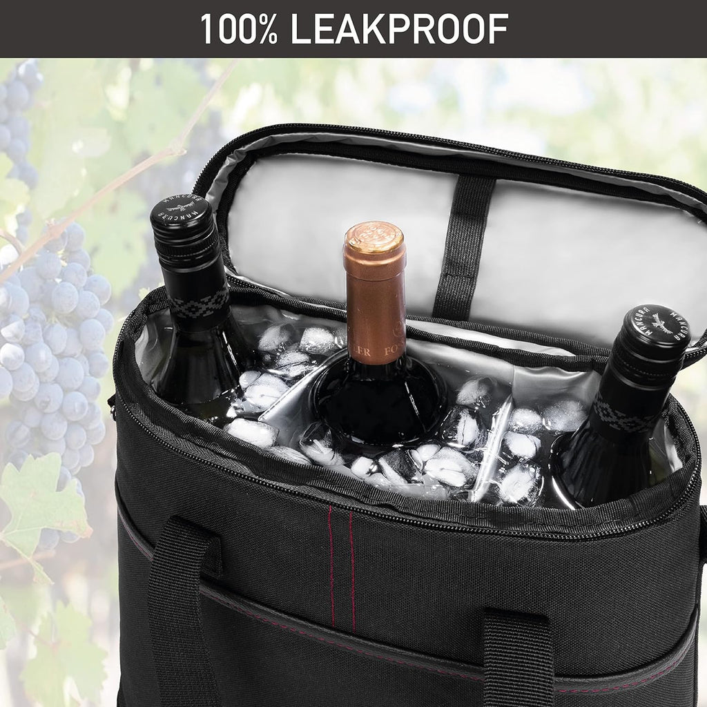 OPUX 3 Bottle Wine Carrier Tote, Insulated Leakproof Wine Cooler Bag, Wine Travel Bag Tote for Picnic BYOB Beach, Portable Wine Bottle Carrying Case, Gift for Wine Lover Women Men Christmas, Black