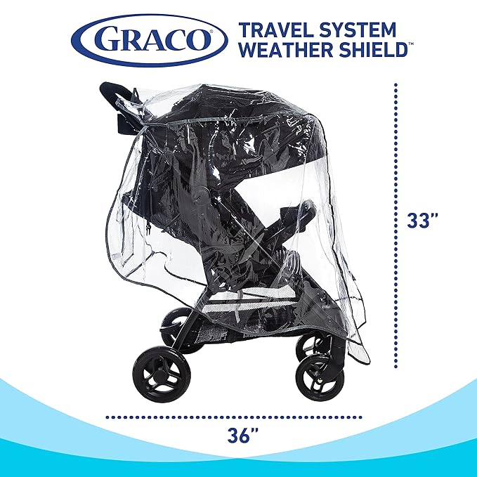 Graco Travel System Weather Shield, Baby Rain Cover, Universal Size to fit Most Travel Systems, Waterproof, Windproof, Ventilation, Sun Protection, Shade, Umbrella, Pram, Vinyl, Plastic, Clear-BubblyBeeBaby