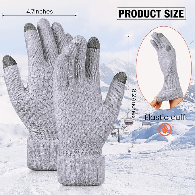Geyoga 2 Pairs Women's Winter Touch Screen Gloves Soft Warm Fleece Lined Knit Elastic Cuff Winter Texting Gloves-BubblyBeeBaby