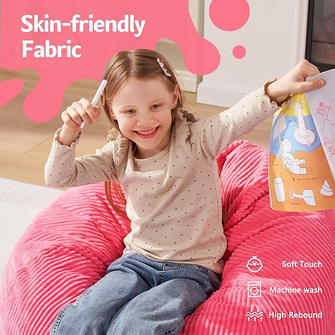 Homguava 2FT Bean Bag Chair,Teardrop Bean Bags Small Beanbag Chair with Memory Foam Filled and Ultra Soft Corduroy Cover for Living Room, Bedroom (Small,Pink)-BubblyBeeBaby