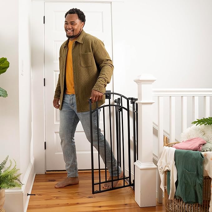 Ingenuity Multi-Use Decorative Extra Tall Walk-Thru Baby Gate, Fits Openings 28.5-48 Inch (Pack of 1), Black Metal, for Doorways and Stairways, 36' Tall Baby and Pet Gate, Black, One Size-BubblyBeeBaby