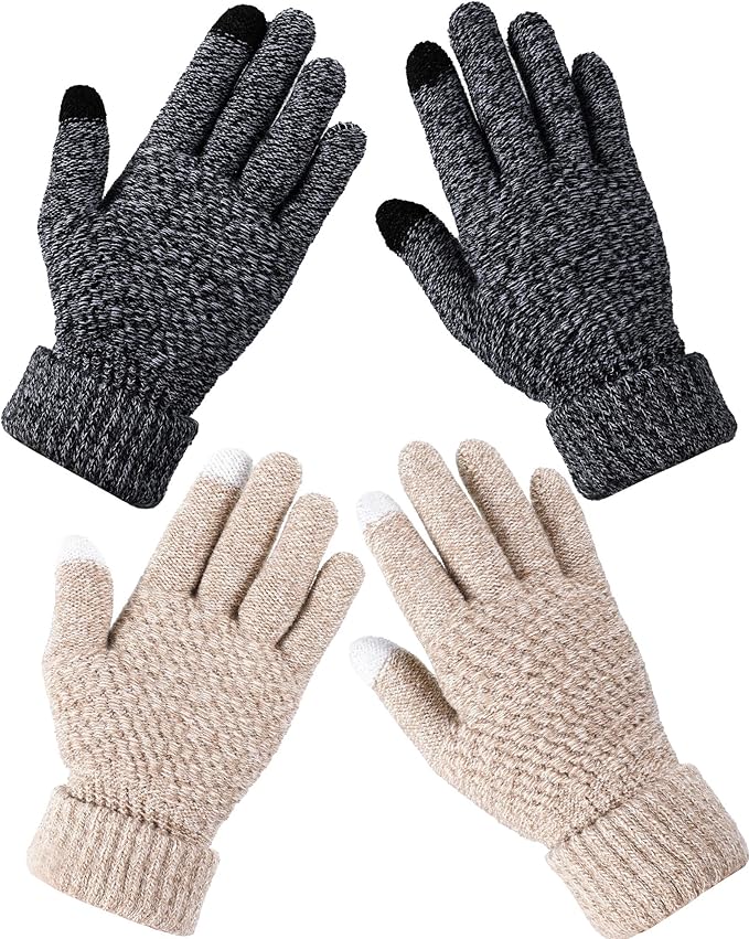 Geyoga 2 Pairs Women's Winter Touch Screen Gloves Soft Warm Fleece Lined Knit Elastic Cuff Winter Texting Gloves-BubblyBeeBaby