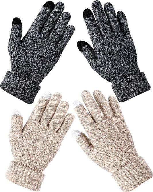 Geyoga 2 Pairs Women's Winter Touch Screen Gloves Soft Warm Fleece Lined Knit Elastic Cuff Winter Texting Gloves-BubblyBeeBaby