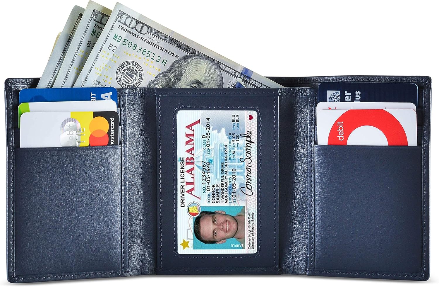 Leather Wallet for Men with RFID Blocking in Mountain Sky Blue