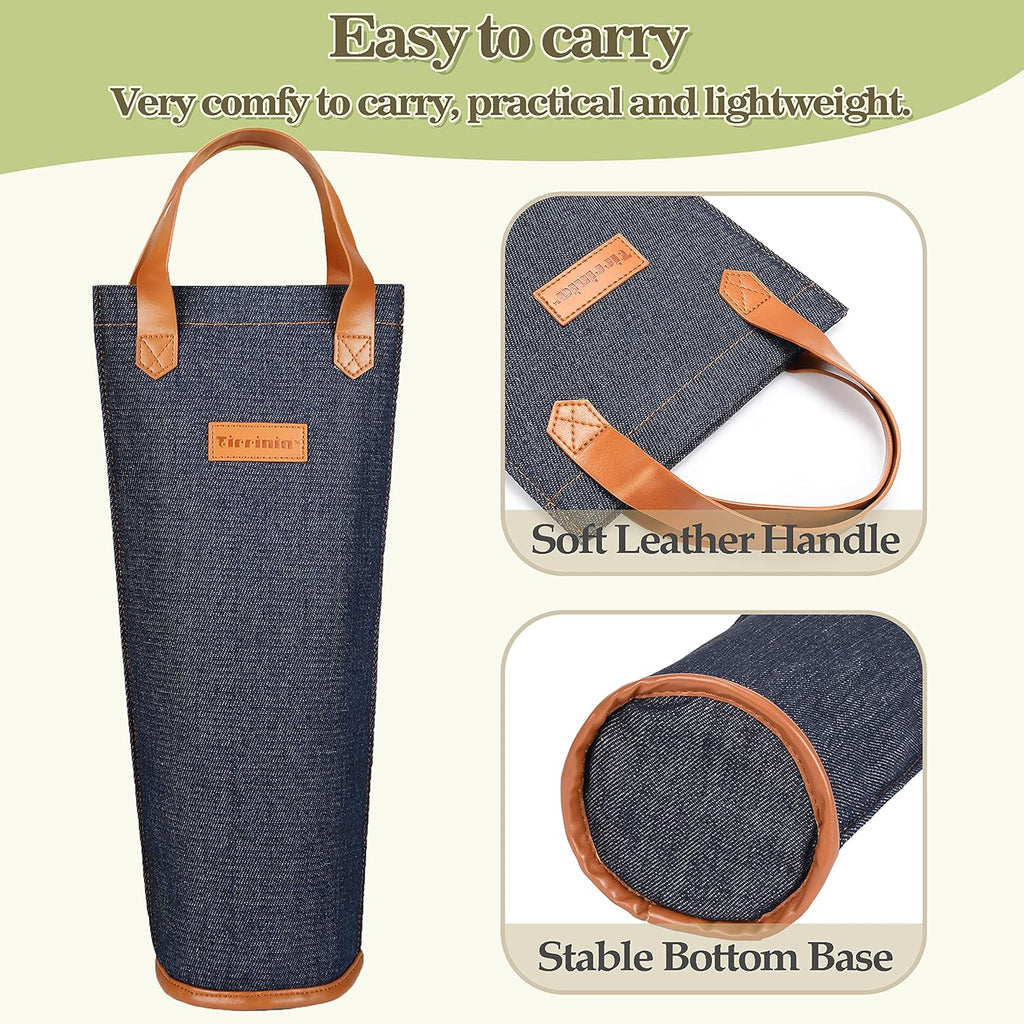 Tirrinia Single Wine Carrier Tote, Insulated Wine Cooler Bag for Travel, Picnic, & Wine Gifts – Thermal Padded Wine Bottle Holder Tote for Men & Women, Wine Gift for Wine Lovers,Dark Blue