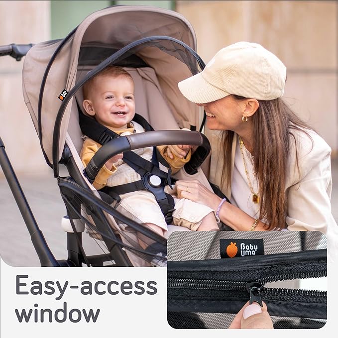 Baby Uma Baby Mosquito Net for Stroller - Universal Stroller Mosquito Net Cover, Breathable & Tear-Resistant 3D Mesh Insect Netting with Zip-up Window (+ Travel Bag)-BubblyBeeBaby