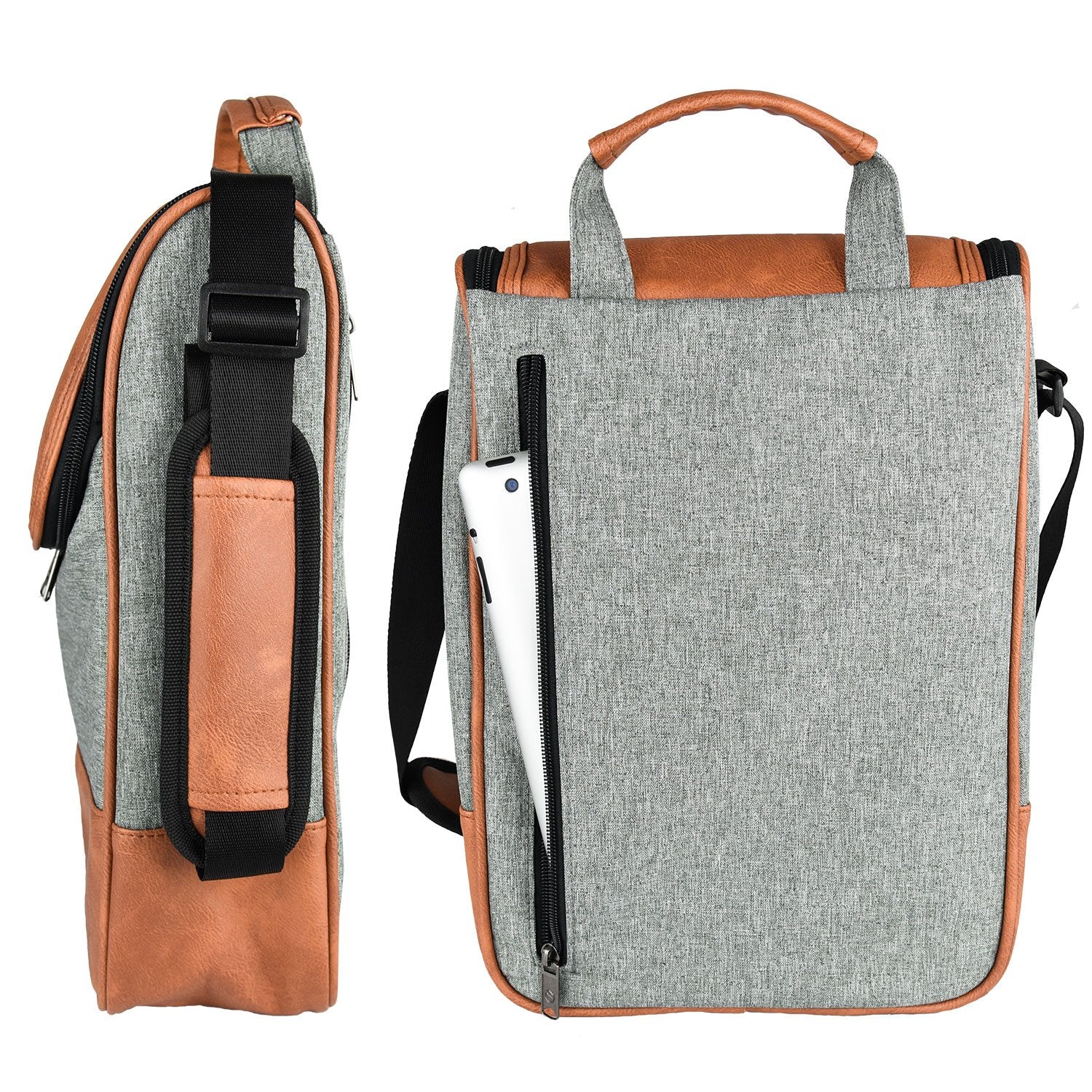 Freshore® Wine Leather Tote Cooler Insulated Bag - Luxury 2 Bottle Carrier Design For Lunch/Travel - Idea Gift For Women/Man (Reserve Place For Corkscrew Opener, Light Brown)