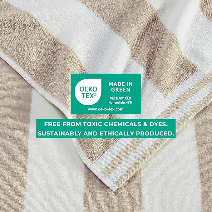 Great Bay Home 100% Cotton Velour 4 Pack Beach Towels 30" x 60" - Taupe Cabana Stripe Pool Towels - Quick Dry, Large Swim Towels-BubblyBeeBaby