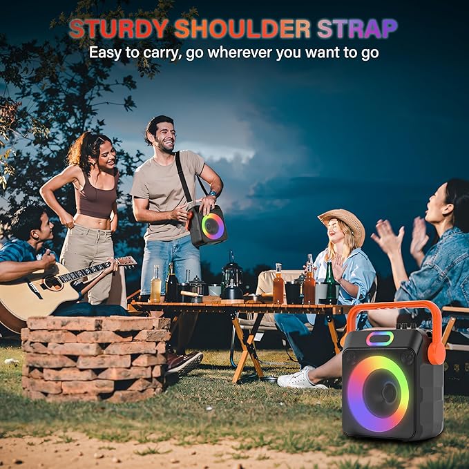 Karaoke Machine with 2 Wireless Microphones, Karaoke Machine for Adults & Kids, Portable Bluetooth Karaoke Speaker with Bass/Treble Adjustment, PA System, LED Lights, Supports TWS/USB/TF/REC/FM/AUX-BubblyBeeBaby