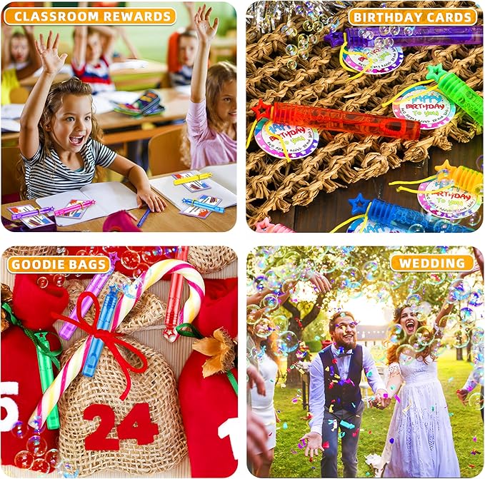 100 PCS Bubble Wands for Kids, 10 Colors Bulk Bubble Wand with Star Top, Perfect for Birthday, Carnival, Summer Outdoor Toys,Goody Bags Stuffer,Prize,Party Favors, Wedding-BubblyBeeBaby