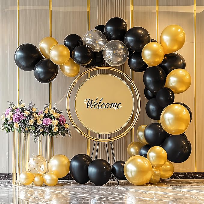 JOYIN 150 Pcs Metallic Gold Balloons, Different Sizes 18 12 10 5 Inch Gold Latex Balloon Arch Kit with Instruction for Birthday Decoration Party Graduation Wedding Holiday-BubblyBeeBaby