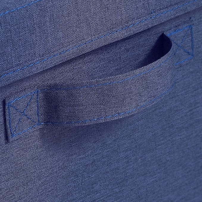 HOONEX Foldable Storage Bins with Lids, Pack of 2, Storage Boxes with 2 Carrying Handles and Heavy Cardboard, 16.5" L x 11.8" W x 7.5" H for Shoes, Clothes, Blue-BubblyBeeBaby