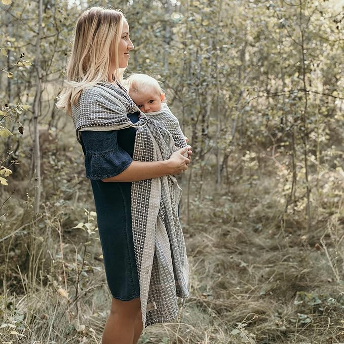 Hip Baby Wrap Ring Sling Baby Carrier for Infants and Toddlers - 100% Soft Cotton Baby Wraps Carrier for Babies 8-35 lbs - Perfect Baby Shower Gifts Moms and Dads - Nursing Cover (Moon Honeycomb)-BubblyBeeBaby