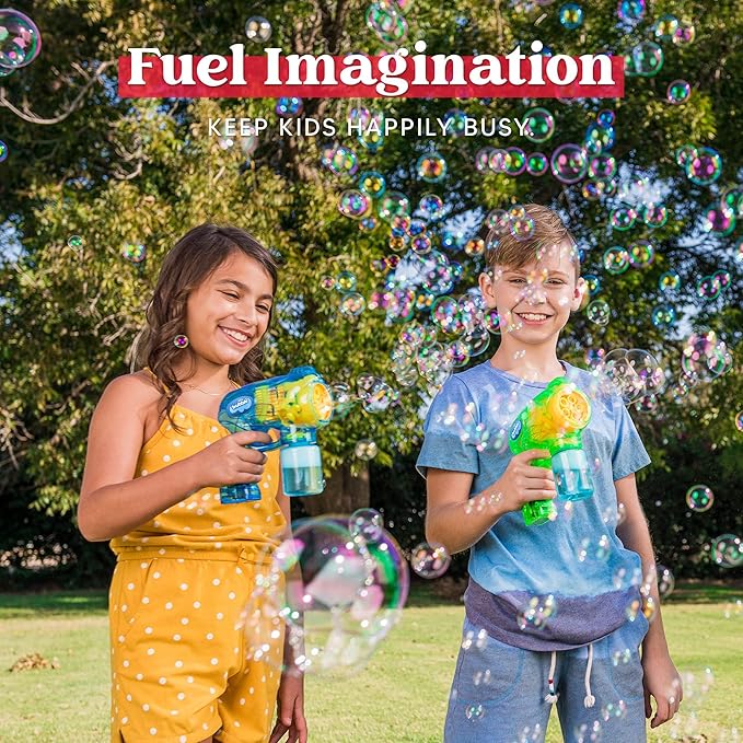 JOYIN 2 Bubble Guns Blaster Kit with 2 Solution for Kids, Automatic Bubble Maker Blower Machine for Party Favors, Birthday, Outdoor & Indoor Activity, Summer Toy-BubblyBeeBaby