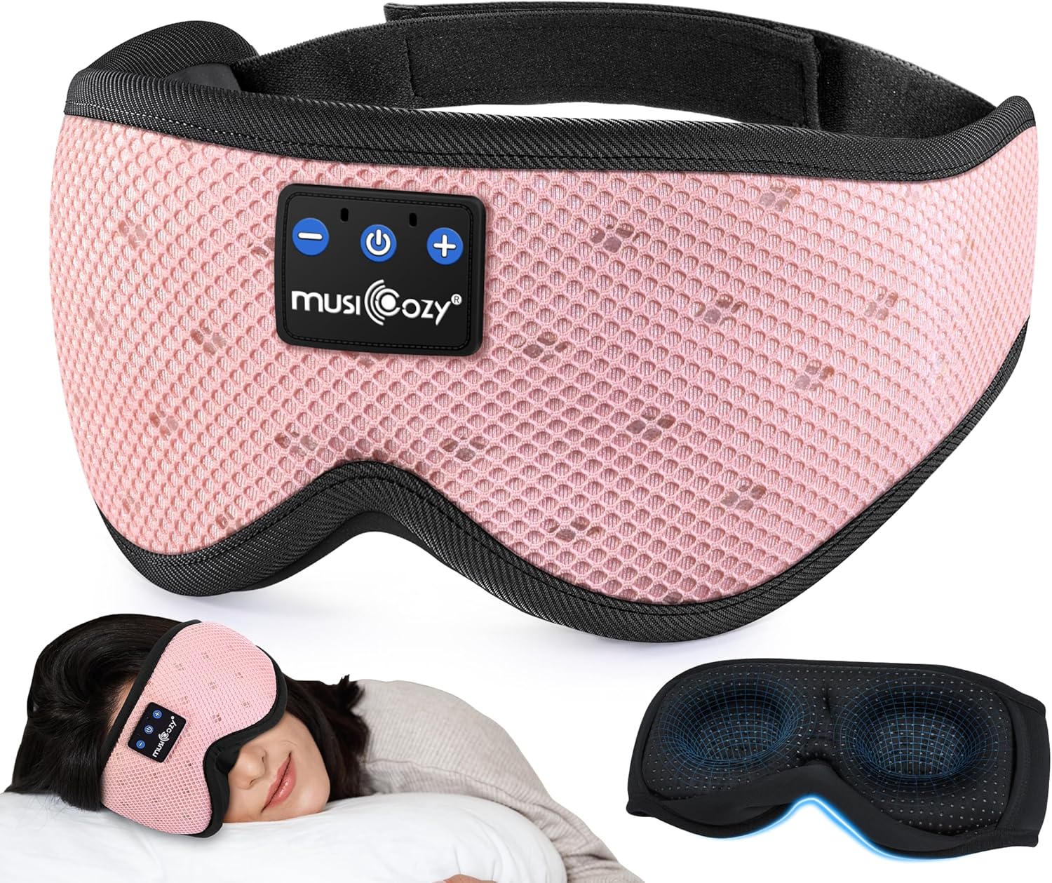 MUSICOZY Sleep Headphones Breathable Sleep Mask Bluetooth 5.4 Wireless Earphones Mask Sleeping Eyemask for Side Sleepers for Women Men Travel Meditation Gift (Mesh Pink)