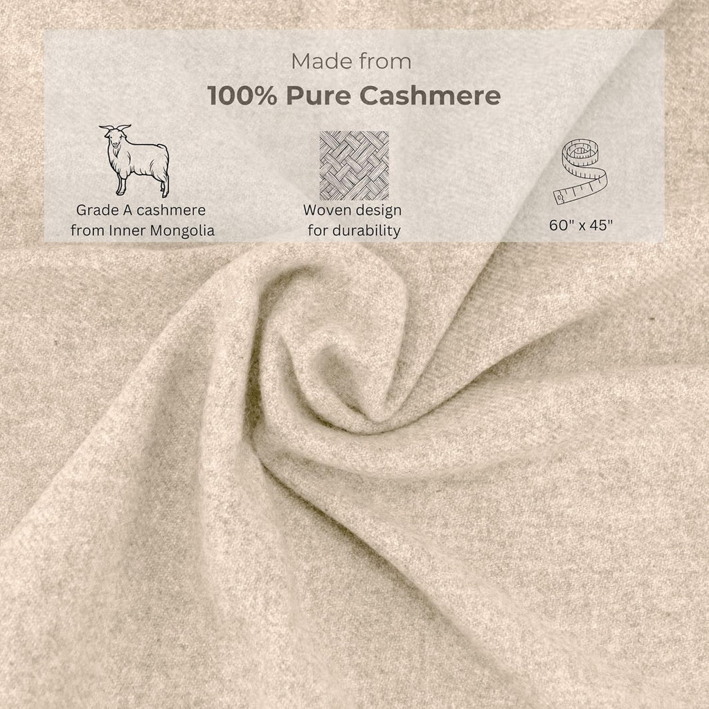 Jet&Bo 100% Pure Cashmere Travel Blanket & Storage Pouch Sand 60" x 45" in Gift Box