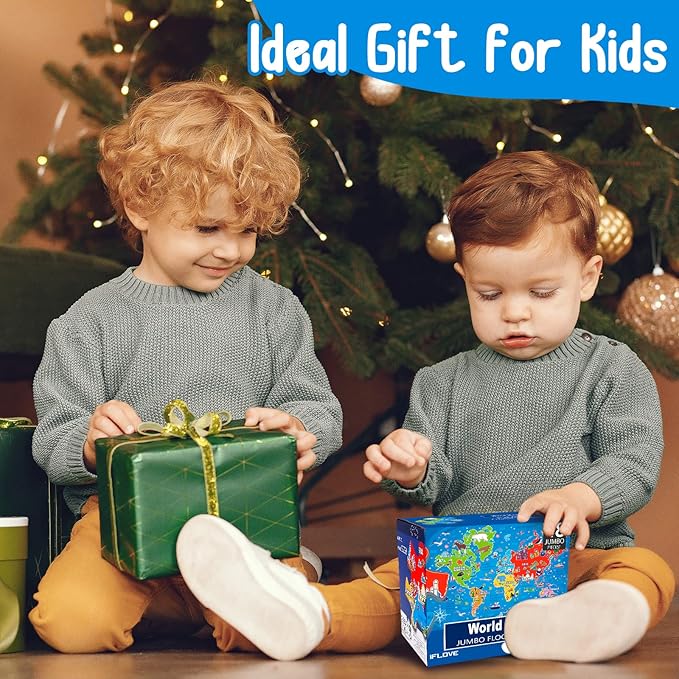 Jumbo Floor Puzzle for Kids,World Map Jigsaw Geography Puzzles,48 Piece Globe Atlas Puzzle with Continents,United States Puzzle for Ages 3-5,Preschool Learning Toys Gift for 4-8 Years Old-BubblyBeeBaby