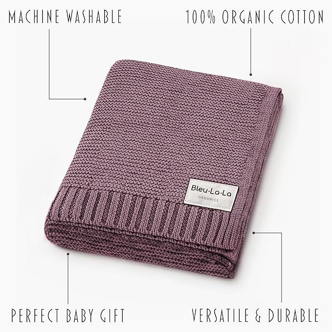 Heritage Knit Organic Cotton Receiving Swaddle Blanket for Girls - 100% Luxury Organic Cotton Knit Warm Cozy Crib Quilt Swaddle Blanket for Newborns Infants Babies & Toddlers (0-2Yrs - Sugar Plum)-BubblyBeeBaby