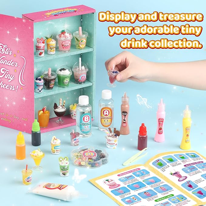 20 PCS Miniature Drink Marker Kit, Miniature Food Toys, Kitchen Pretend Food DIY Crafts Kits for Kids Ages 8-12, Girls Gift for Christmas, Birthday, Collectors, Resin Play, NOT Edible-BubblyBeeBaby