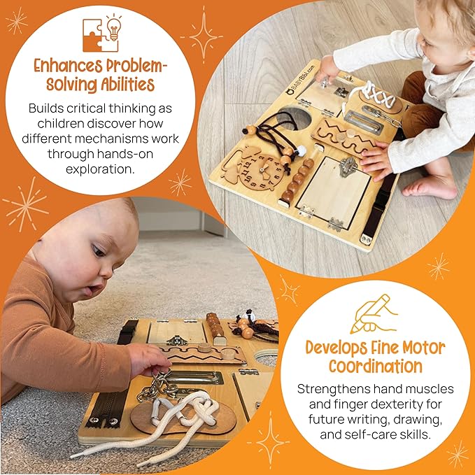 10-in-1 Montessori Busy Board for Toddlers - Safe, Durable Sensory Activity Board with Locks, Shoelaces & More - Perfect Educational Toy Built for Growth & Travel - Recommended for Ages 3 Years & Up-BubblyBeeBaby