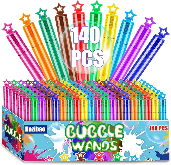 140 Pack Mini Bubble Wands for Kids, 10 Colors Bulk Bubble Wand with Star Top, Perfect for Birthday, Carnival Prize,Party Favors, Wedding, Summer Outdoor Toys,Goody Bags Stuffer Bubbles-BubblyBeeBaby