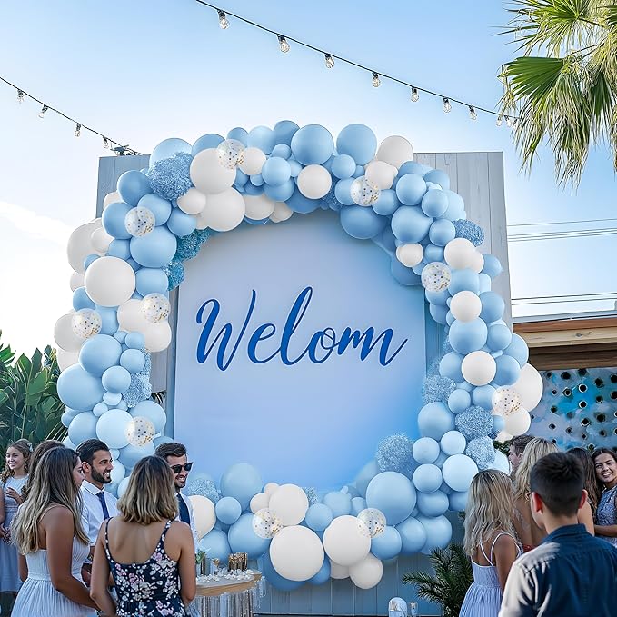 JOYIN 150 Pcs Pastel Blue Balloons, Different Sizes 18 12 10 5 Inch Pastel Blue Latex Balloon Arch Kit with Instruction for Birthday Party Graduation Wedding Holiday Decoration-BubblyBeeBaby