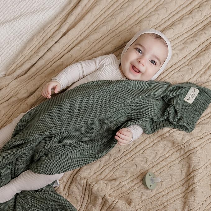 Heritage Knit 100% Organic Cotton Baby Swaddle Blanket for Boys and Girls - Soft Warm Cozy Unisex Receiving Cuddle Crib Blanket for Newborns, Infants & Toddlers (Hunter Green, 0-2 Years)-BubblyBeeBaby