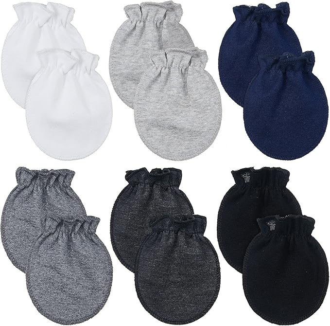 Syhood 6 Pairs Newborn Baby Mittens Cotton No Scratch Infant Gloves Mitten for Baby 0-6 Months Boys Girls-BubblyBeeBaby