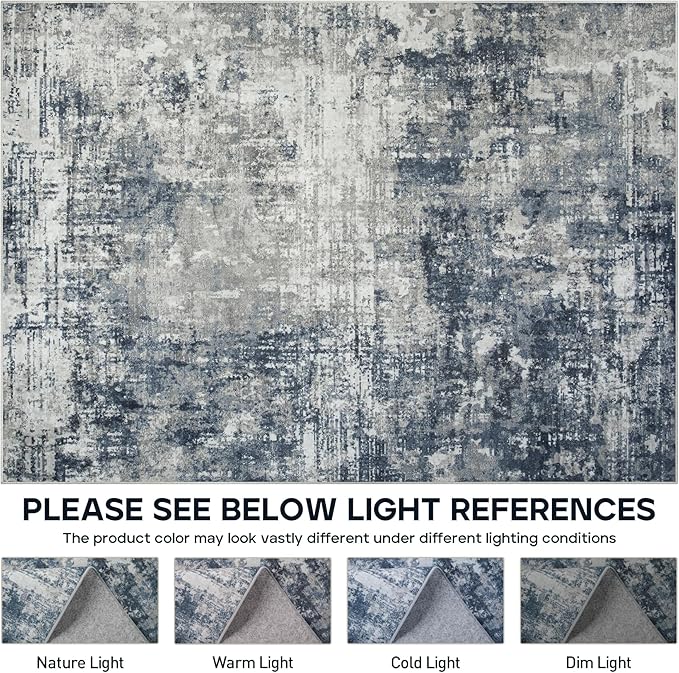 10x14 Area Rugs Large Living Room Rug Washable: Modern Abstract Rug Indoor Modern Carpet Non Slip for Dining Room Bedroom Nursery Home Office Blue/Grey-BubblyBeeBaby