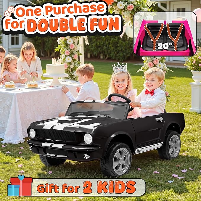 24V 2 Seater Ride on Toys, Licensed Shelby Cobra Kids Power Car Wheeler Ride On Toy w/ 2WD/4WD Switchable, Remote Control, 19" Spacious Seat, 4 Spring Suspension, Music, Bluetooth-BubblyBeeBaby