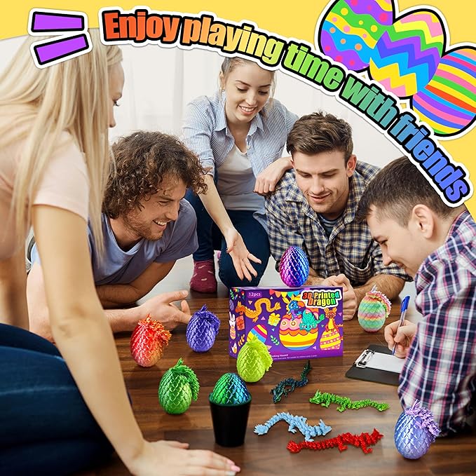 12PCS 3D Dragon Eggs with Dragon Inside, Easter Basket Stuffers Mini Easter Egg Set Articulated Unique Easter Basket Essentials for Adults Kids-BubblyBeeBaby