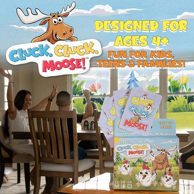 Hour Time Games Cluck Cluck Moose – Hilarious Animal-Themed Card Game for a Fun Family Game Night, Family Games for Kids & Families, Reunion Gift Ideas, Fun Stuff for Reunions & Ideal Gifts for Ages 4-BubblyBeeBaby