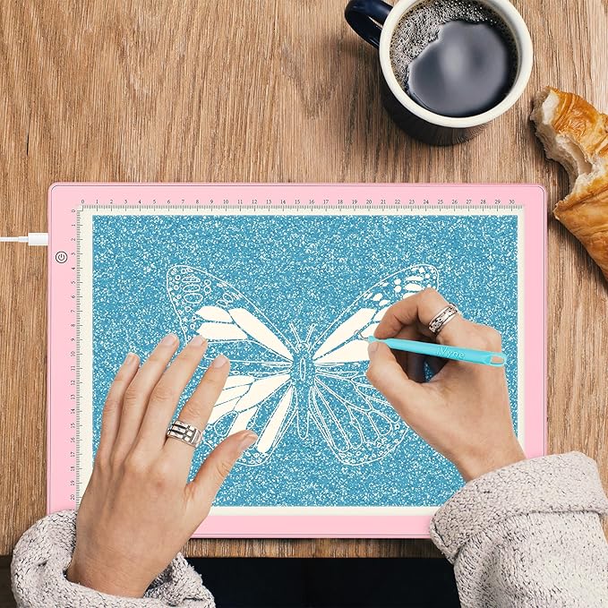 iVyne Corded Light Pad for Weeding Vinyl - A4 Light Box for Drawing - Light Board for Tracing - Light Box for Diamond Painting, Weeding Vinyl, Sketching, Tracing (Pink)-BubblyBeeBaby