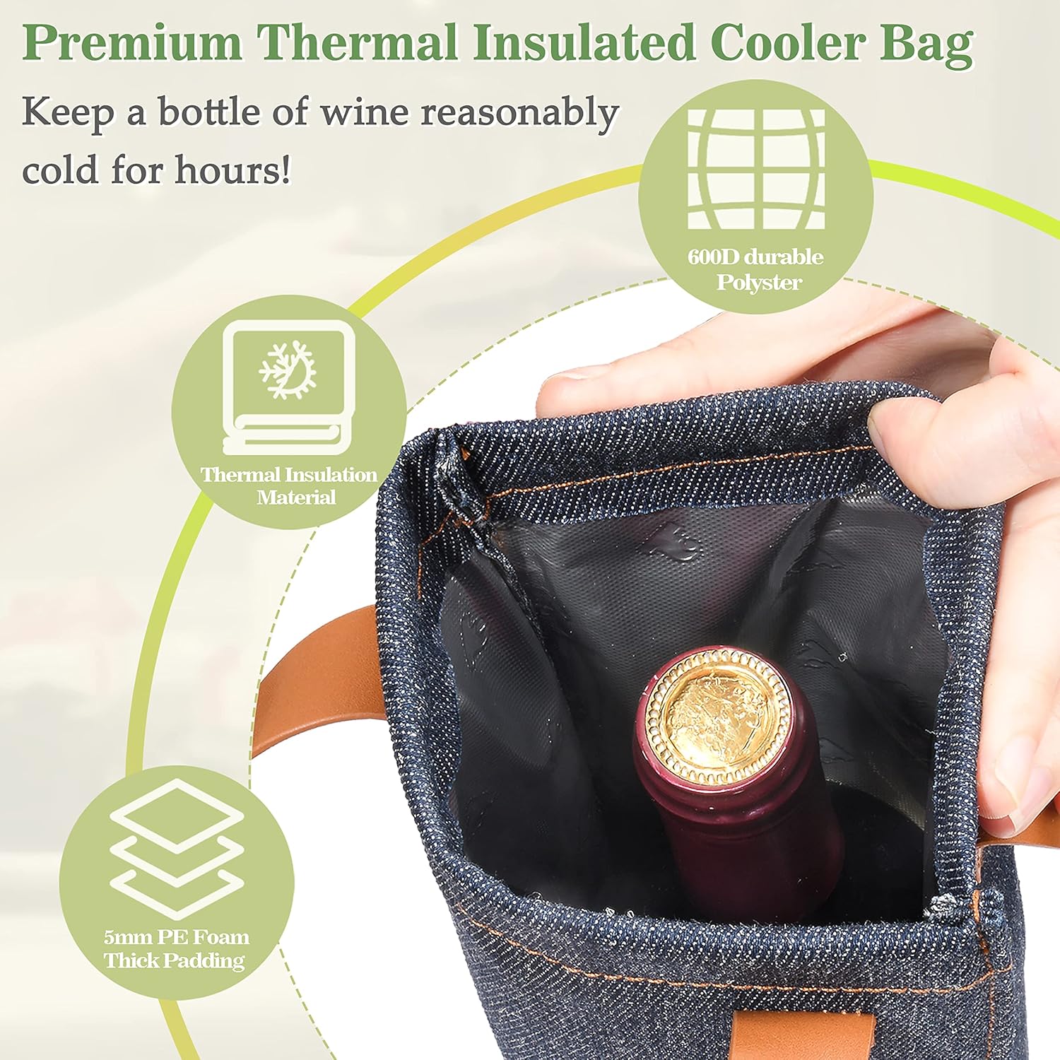 Tirrinia Single Wine Carrier Tote, Insulated Wine Cooler Bag for Travel, Picnic, & Wine Gifts – Thermal Padded Wine Bottle Holder Tote for Men & Women, Wine Gift for Wine Lovers,Dark Blue