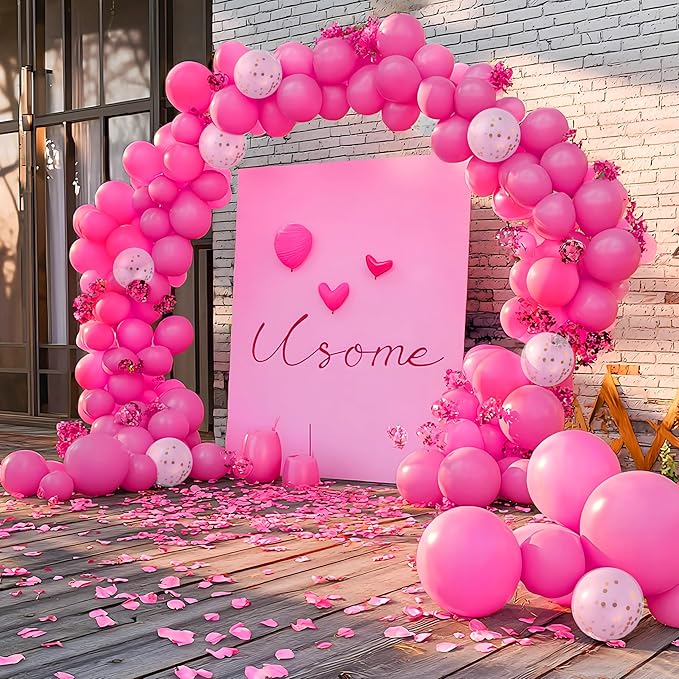 JOYIN 150 Pcs Hot Pink Balloons, Different Sizes 18 12 10 5 Inch Hot Pink Latex Balloon Arch Kit with Instruction for Birthday Party Graduation Wedding Holiday Decoration-BubblyBeeBaby