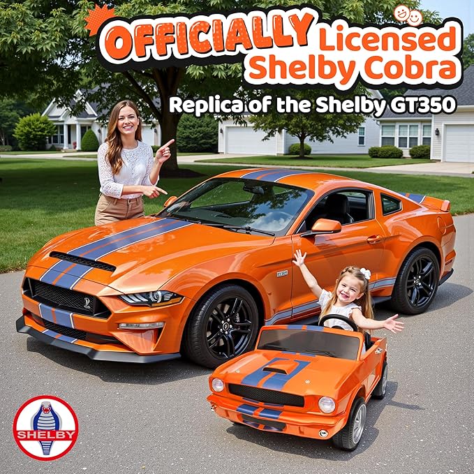 24V 2 Seater Ride on Toys, Licensed Shelby Cobra Kids Power Car Wheeler Ride On Toy w/ 2WD/4WD Switchable, Remote Control, 19" Spacious Seat, 4 Spring Suspension, Music, Bluetooth-BubblyBeeBaby